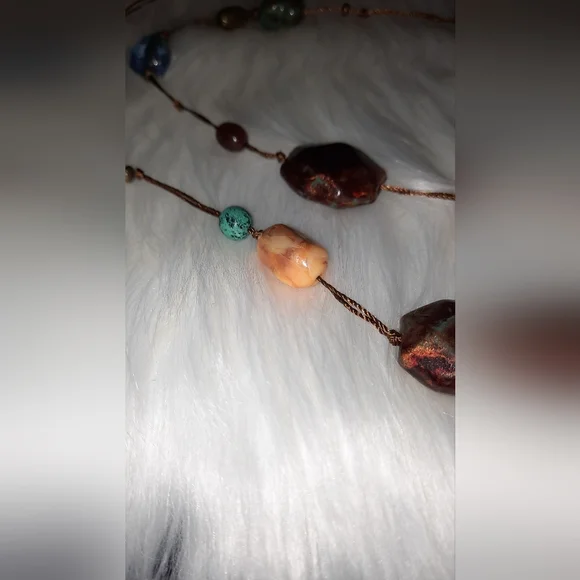 Boho bead xtra long necklace and matching earrings GUC - Picture 6 of 13